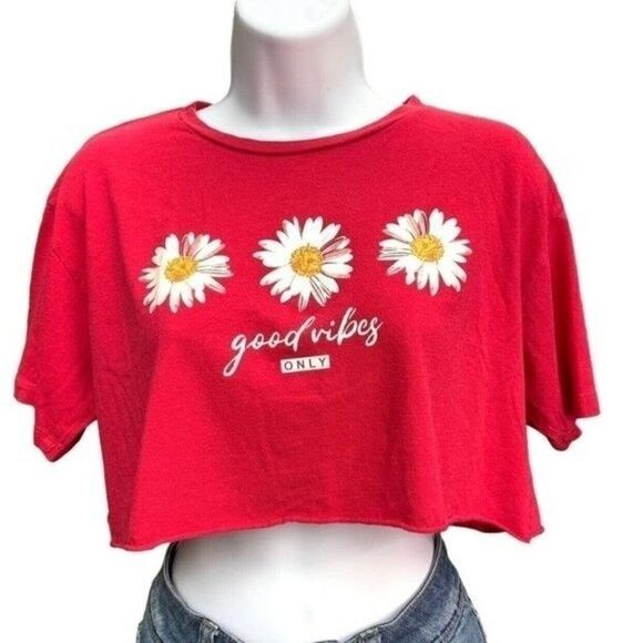 Papaya Red Cropped Flowers Tee Small - Picture 2 of 3